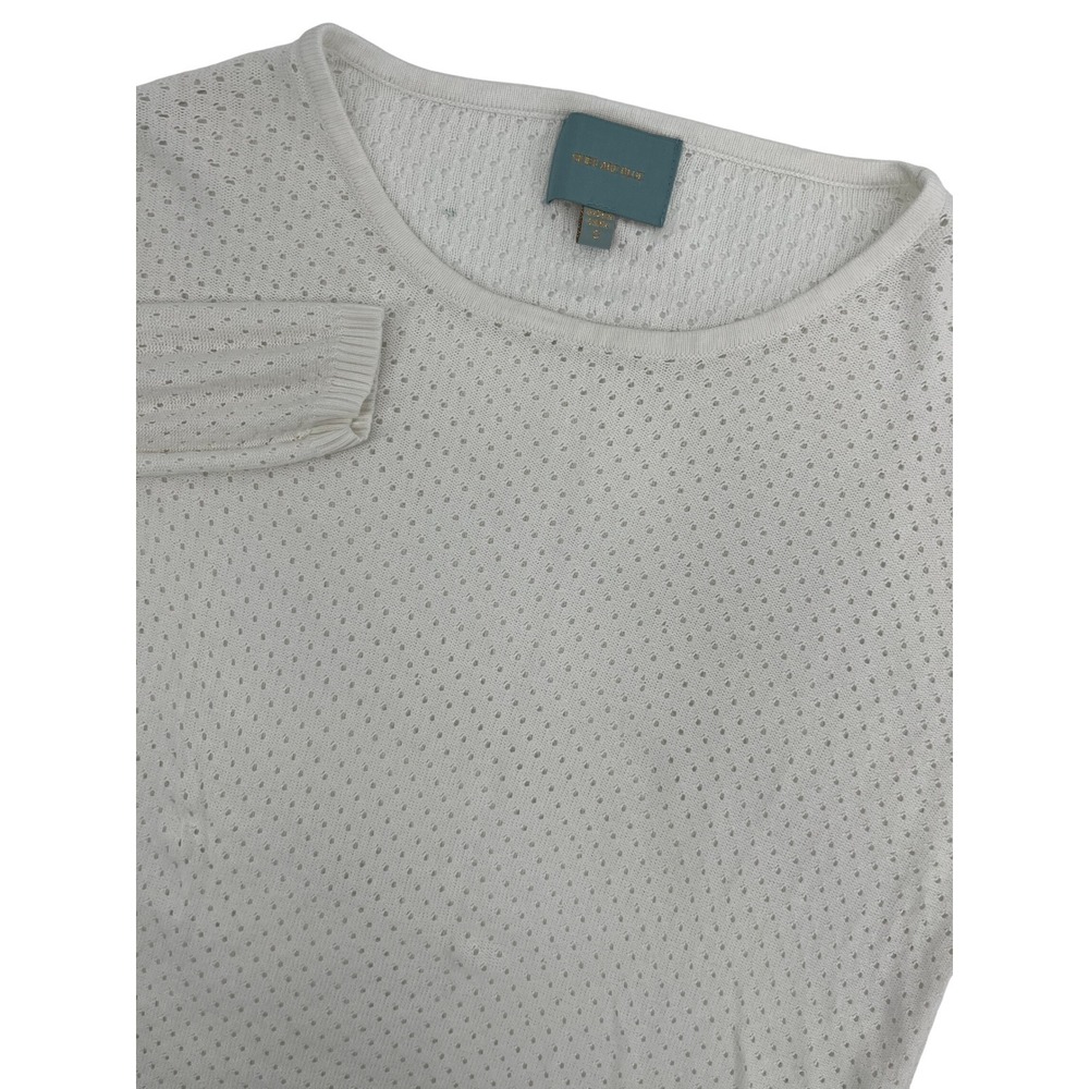 Skies Are Blue Womens Cream Pointelle‎ Open Knit Crew Neck Sweater Small